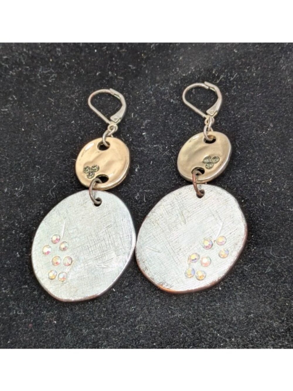 Dangle Earrings Silver Gold Tone Inset AB Rhinestones Leverback 3" Drop